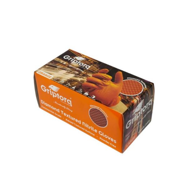 Picture of Griptorq Nitrile Diamond Grip Gloves Orange - Size 9L [Box/100]